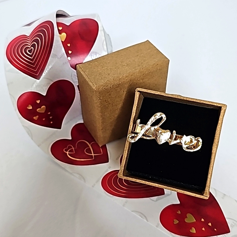 ❤️LOVE Gold Custom Ring with 2 Finger Adjustable Bands. Women's Size: OS